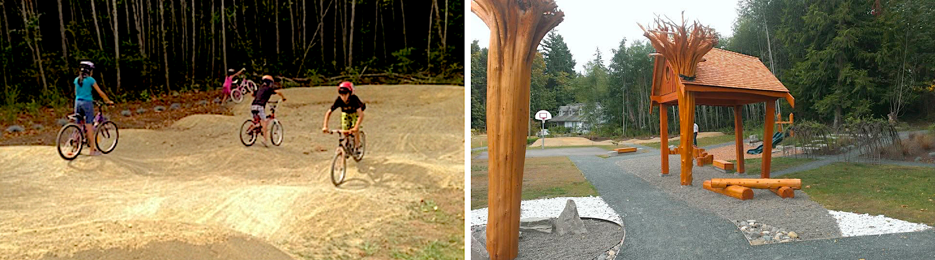 Duo shot Pump Track natural play area by Norse